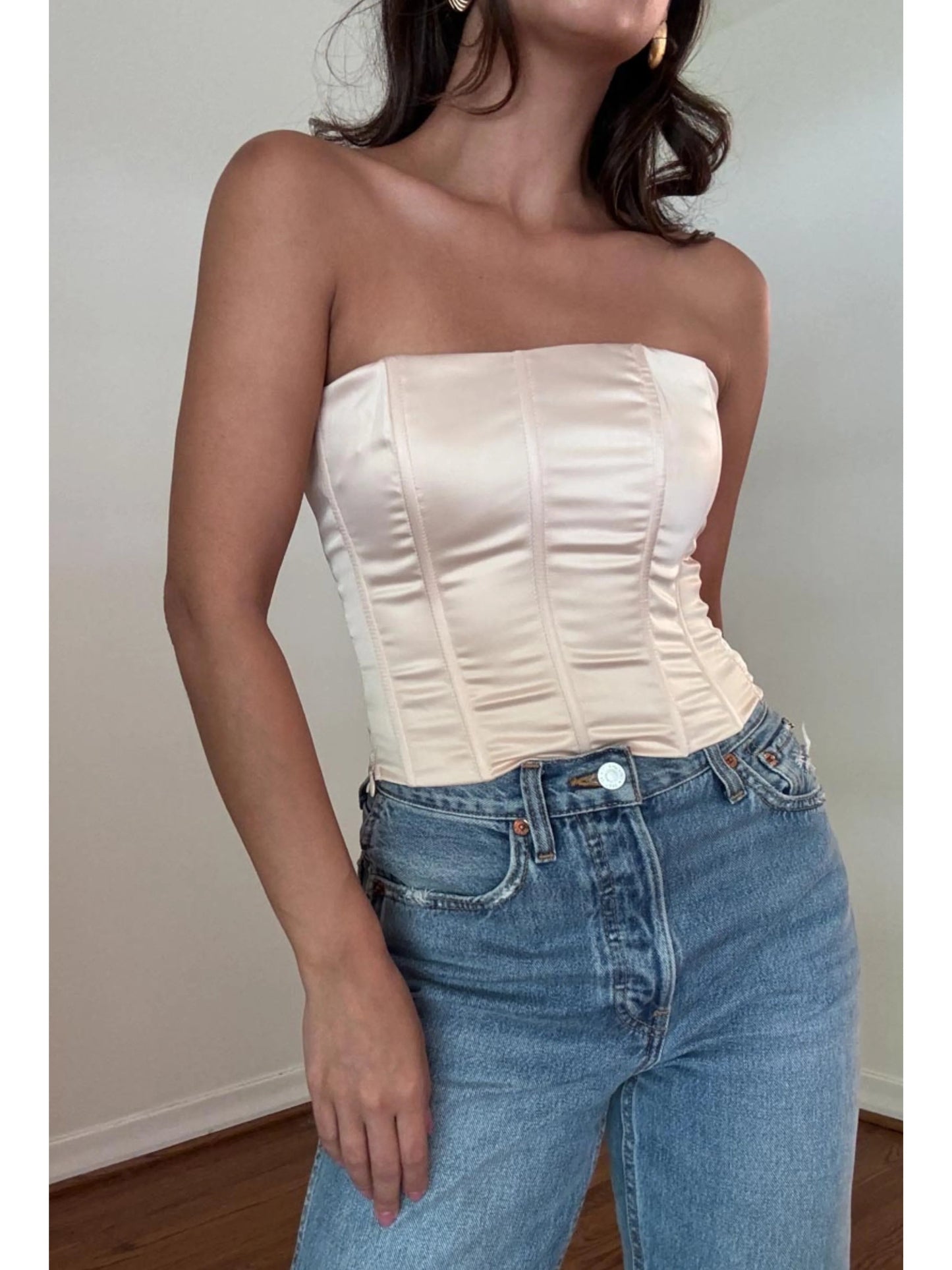 Ruby & Jenna Women's Satin Back Lace Up Corset