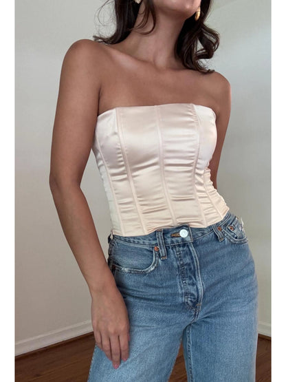 Ruby & Jenna Women's Satin Back Lace Up Corset