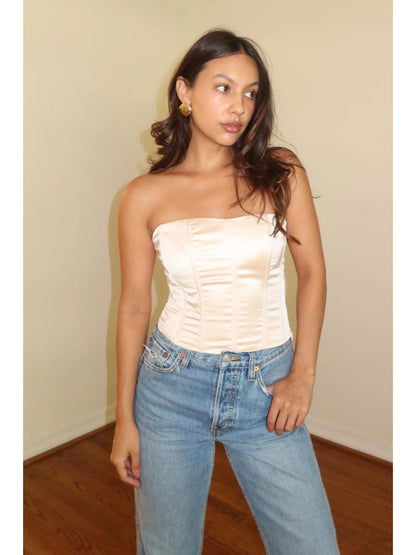 Ruby & Jenna Women's Satin Back Lace Up Corset