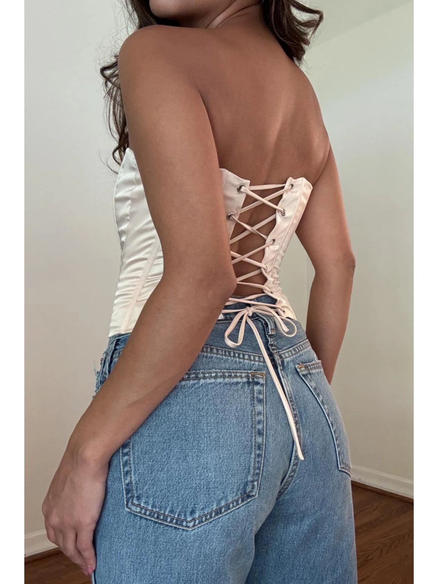 Ruby & Jenna Women's Satin Back Lace Up Corset