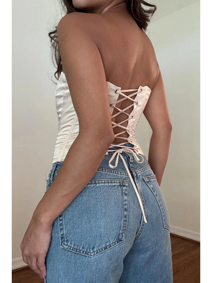 Ruby & Jenna Women's Satin Back Lace Up Corset