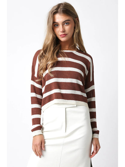 Ruby & Jenna Women's Stripped Thin Knit Sweater