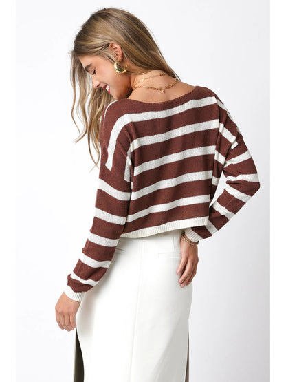 Ruby & Jenna Women's Stripped Thin Knit Sweater
