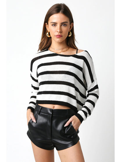 Ruby & Jenna Women's Stripped Thin Knit Sweater