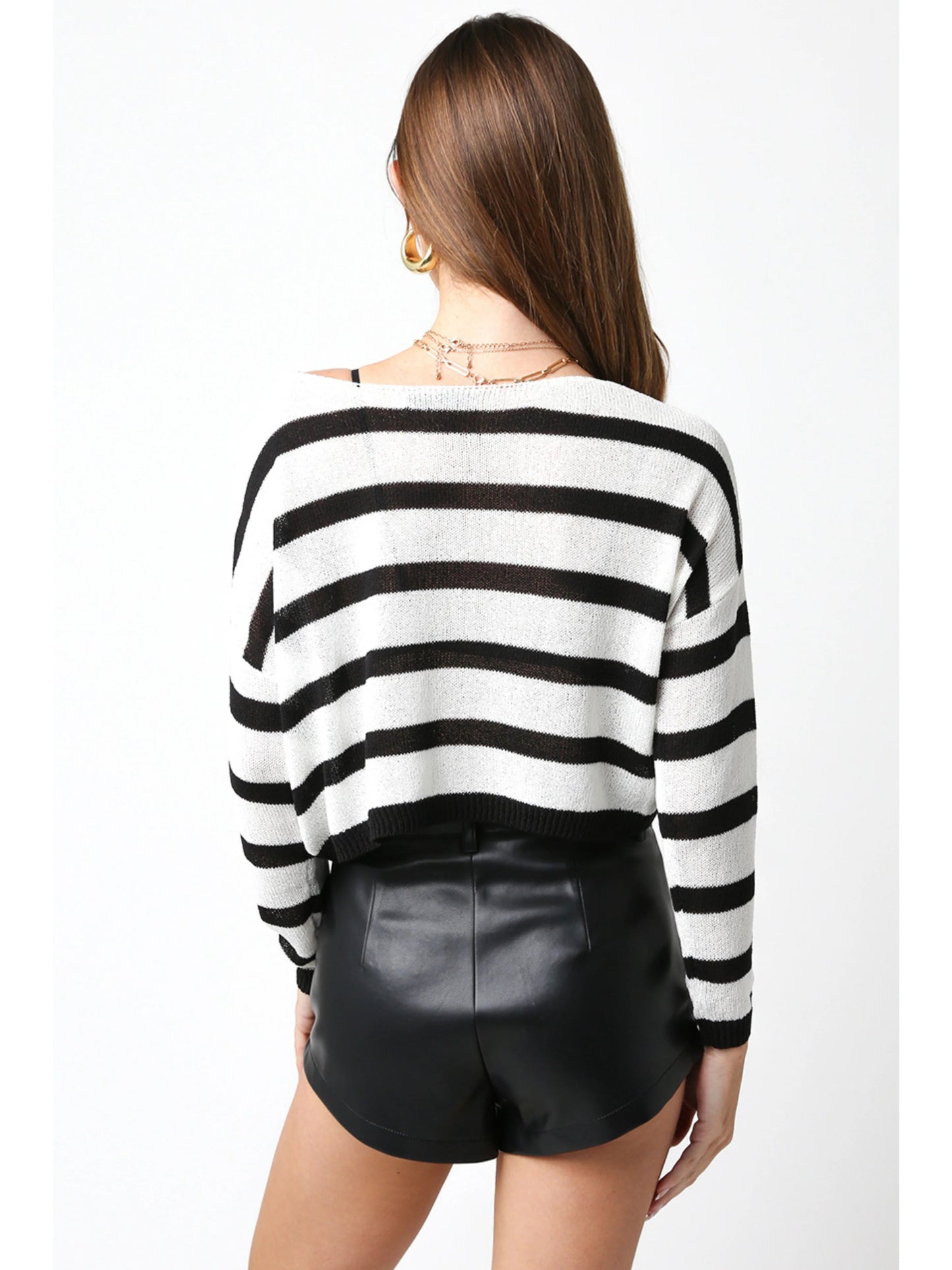 Ruby & Jenna Women's Stripped Thin Knit Sweater