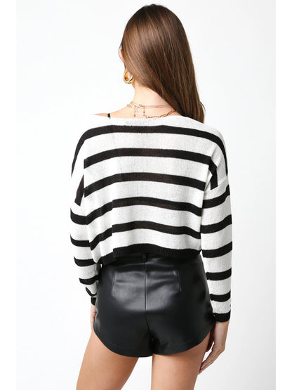 Ruby & Jenna Women's Stripped Thin Knit Sweater