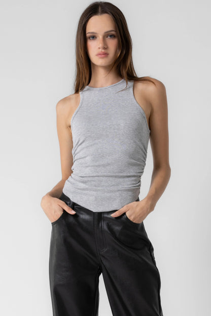 Ruby & Jenna Women's Knit Rib Shirred Tank