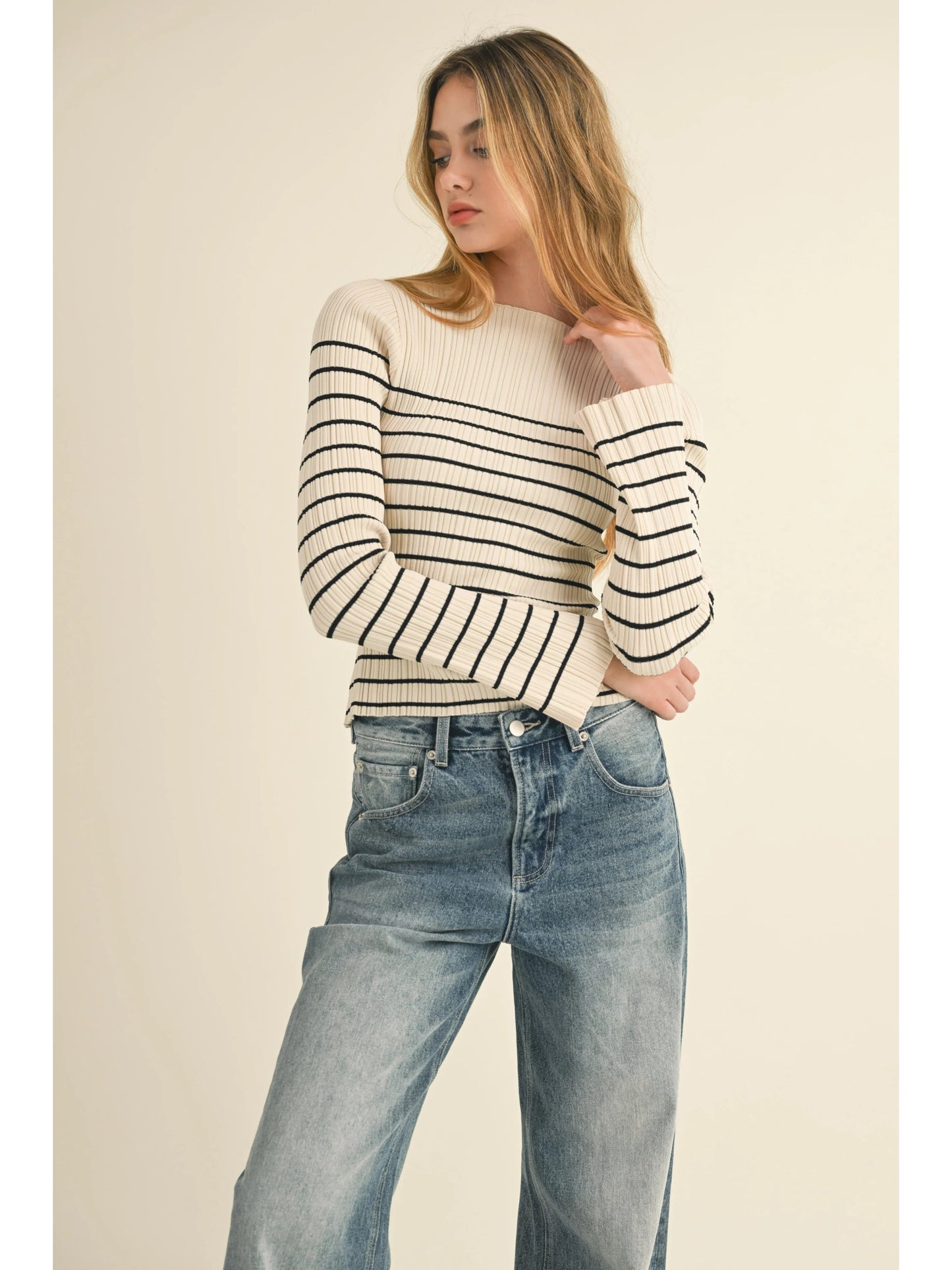 Ruby & Jenna Women's Rib Knit Top