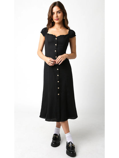 Ruby & Jenna Women's Button Flutter Sleeve Midi Dress