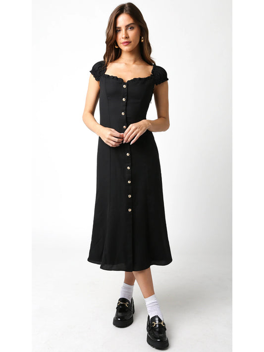 Ruby & Jenna Women's Button Flutter Sleeve Midi Dress