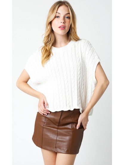 Ruby & Jenna Women's Short Sleeve Cable Sweater
