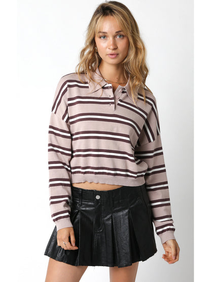 Ruby & Jenna Women's Striped Collared Top