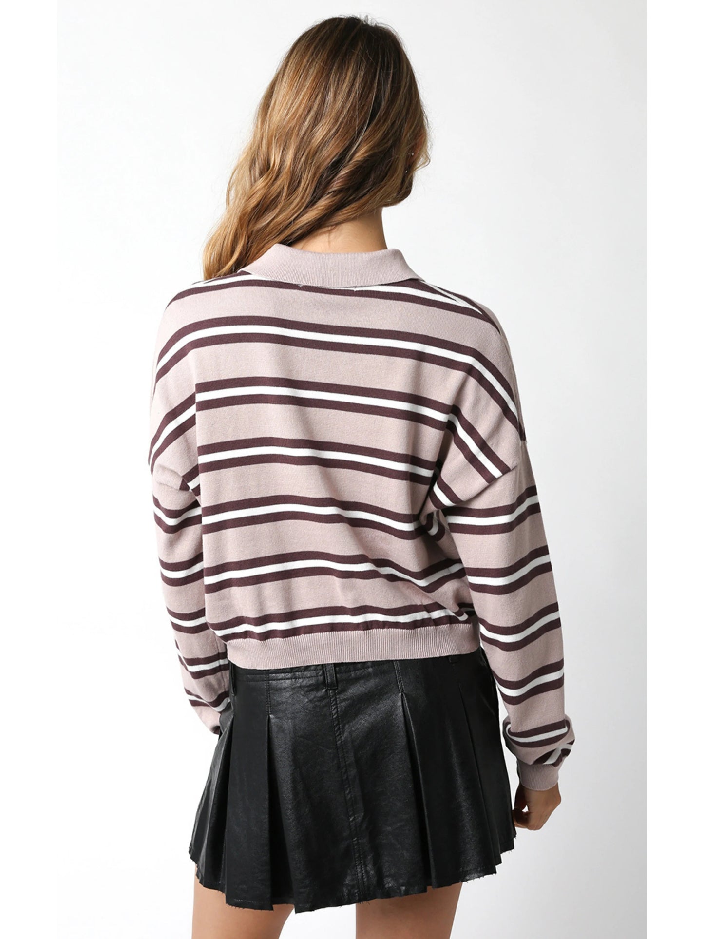 Ruby & Jenna Women's Striped Collared Top