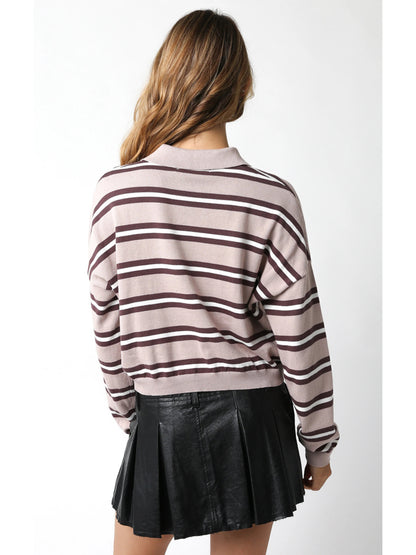 Ruby & Jenna Women's Striped Collared Top