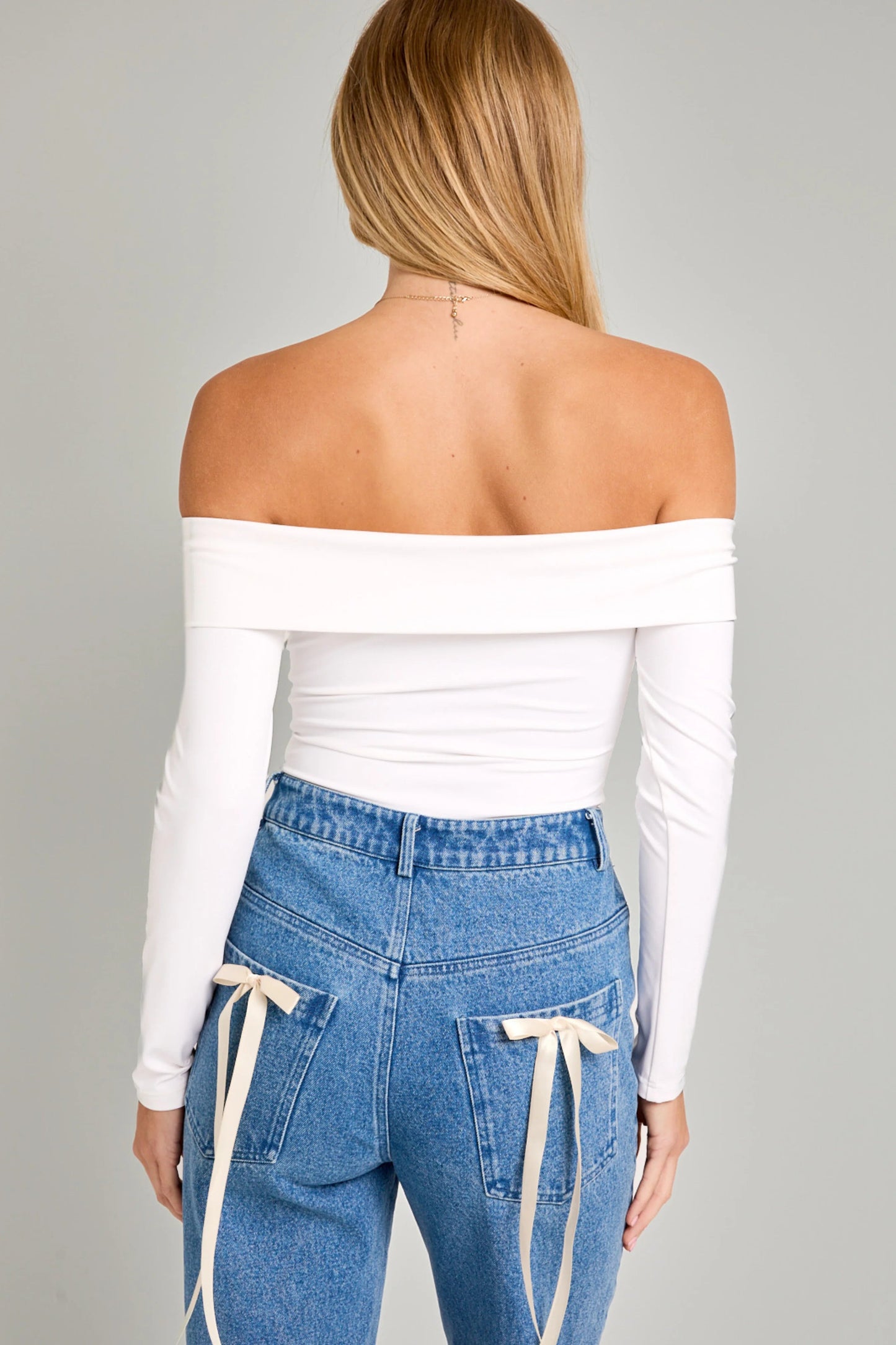 Ruby & Jenna Women's Off Shoulder Long Sleeve Bodysuit