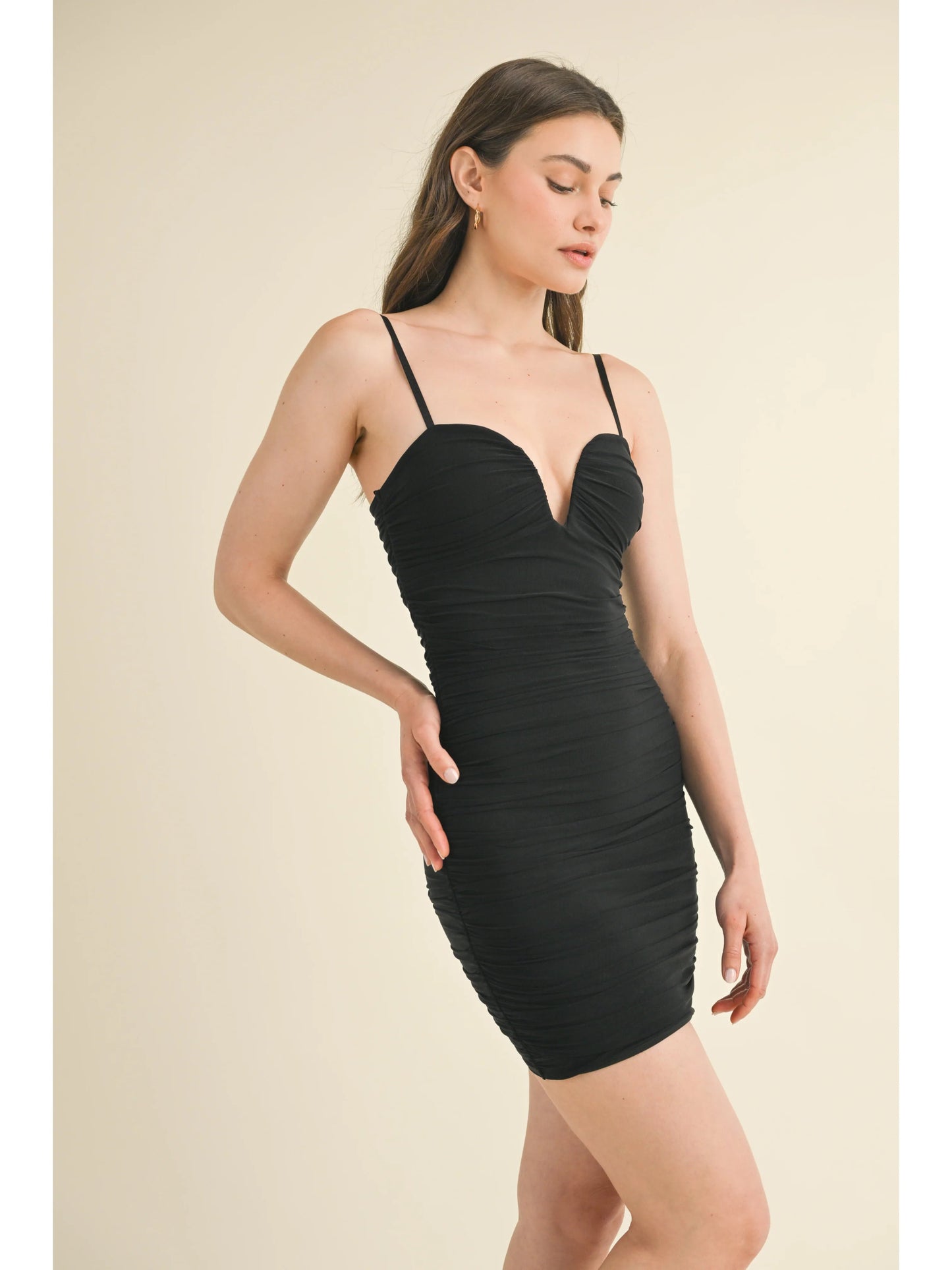 Ruby & Jenna Women's Mesh Ruched Mini Dress