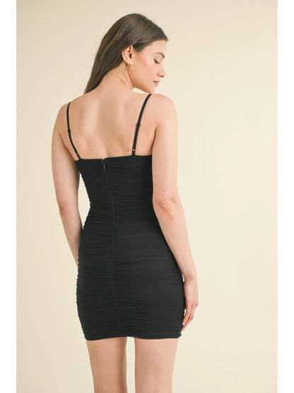 Ruby & Jenna Women's Mesh Ruched Mini Dress