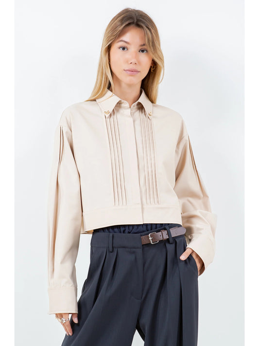 Ruby & Jenna Women's Jeweled Collar Pintuck detail Top