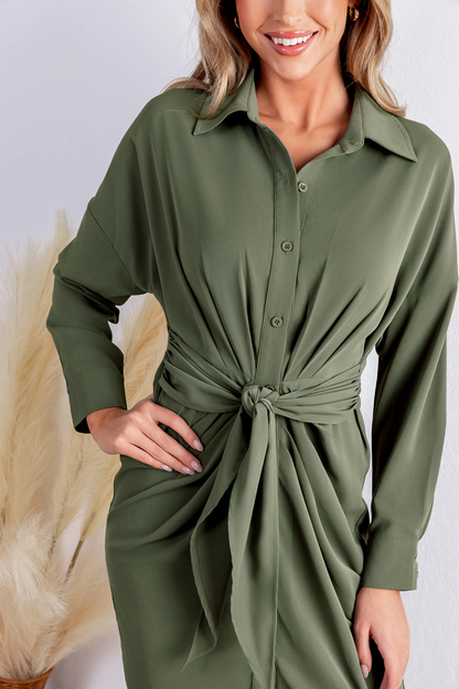 Cupshe Sage Collared Front Button Midi Shirt Dress