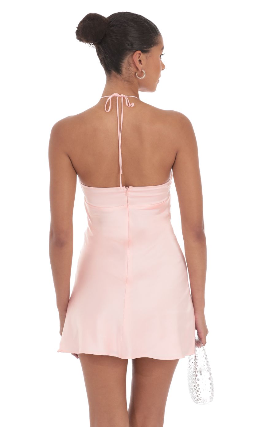 Lucy In The Sky Flower Satin Halter Dress in Pink