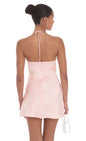 Lucy In The Sky Flower Satin Halter Dress in Pink
