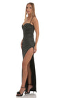 Lucy In The Sky Satin Corset Maxi Dress in Black