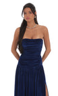 Lucy In The Sky Velvet Ruched Drop Waist Maxi Dress in Navy