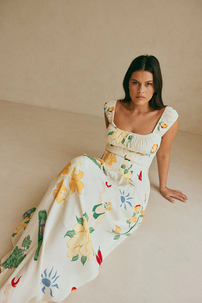 Sabo Skirt Check Flowers Print