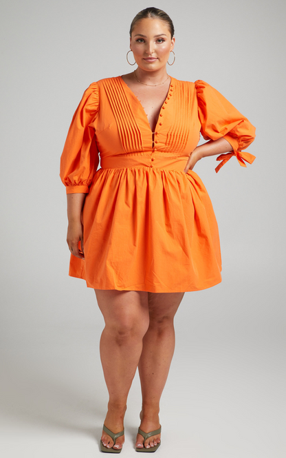 Showpo Zandra Mini Dress - Puff Sleeve Poplin Dress