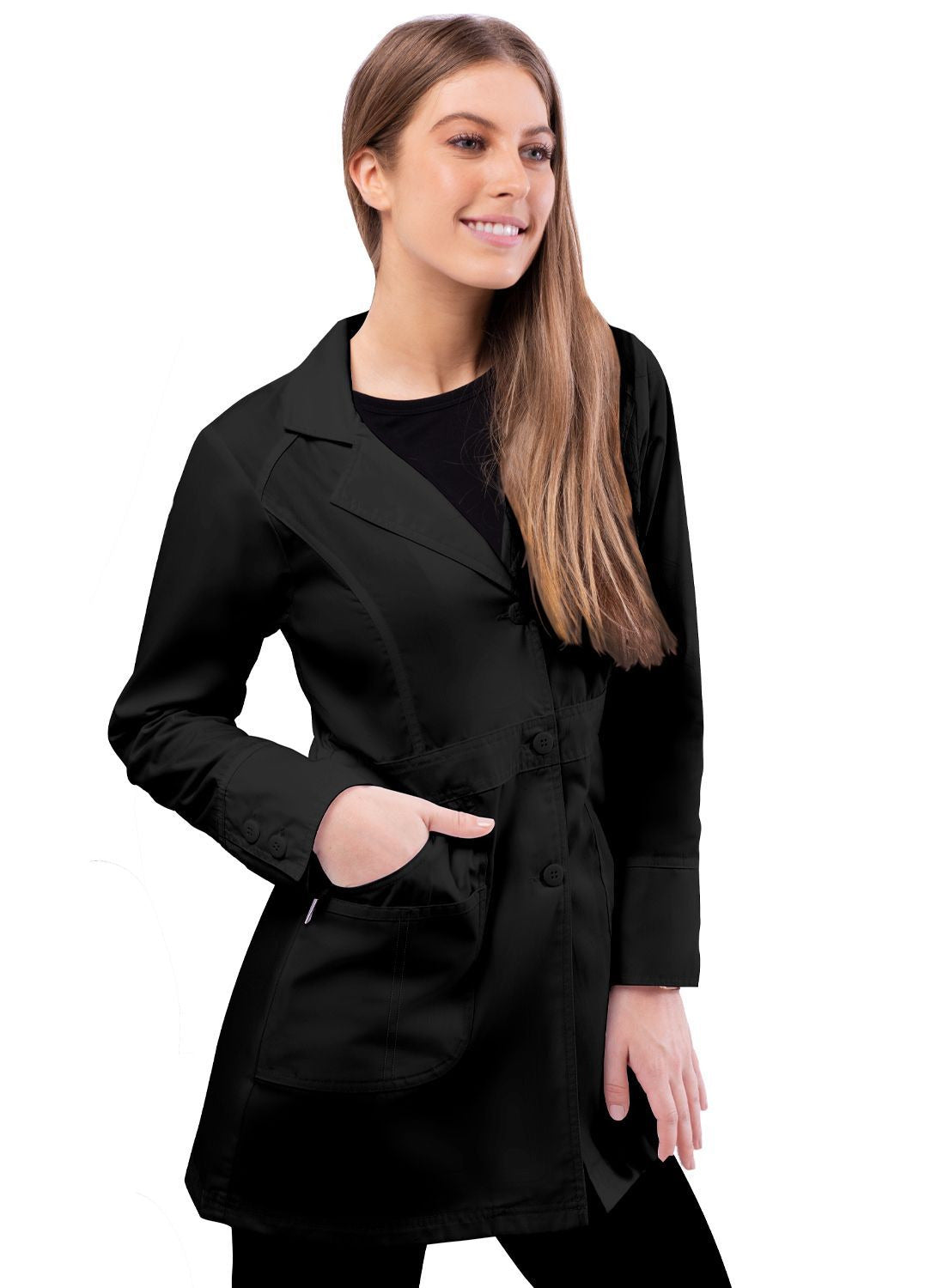 Adar Women's 32" Perfection Lab Coat - Black - White