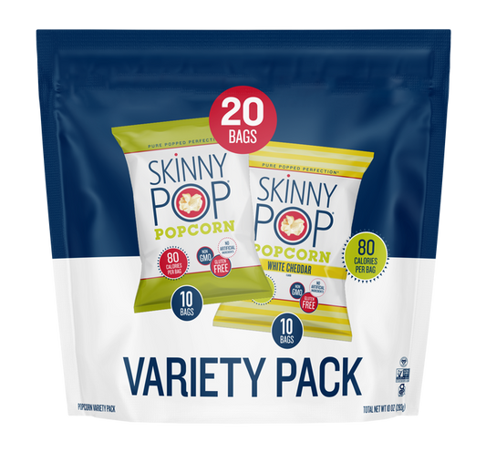 SKINNYPOP Variety Pack Original and White Cheddar Popped Popcorn Bags, 0.5 oz (20 Count)