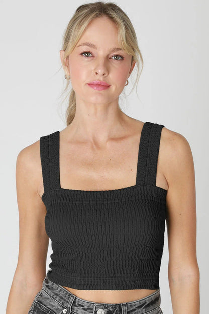 Ruby & Jenna Women's Shirred Square Neck Crop