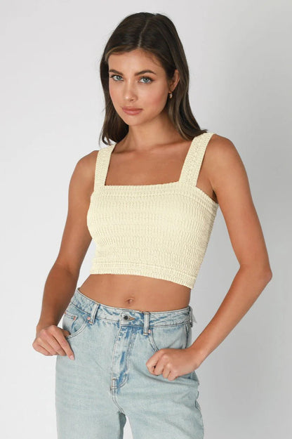 Ruby & Jenna Women's Shirred Square Neck Crop
