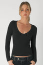 Ruby & Jenna Women's Deep V Neck Long Sleeve Top