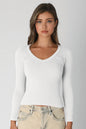 Ruby & Jenna Women's Deep V Neck Long Sleeve Top
