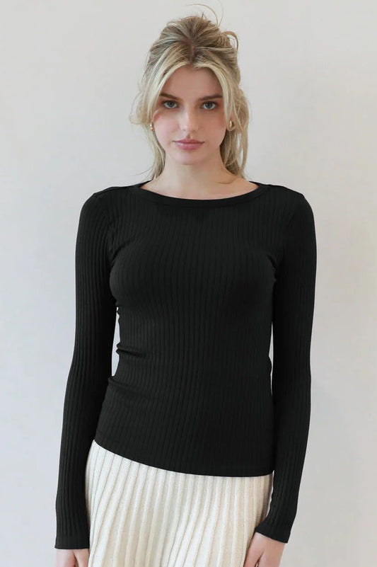 Ruby & Jenna Women's Wide Rib Crew Neck Top