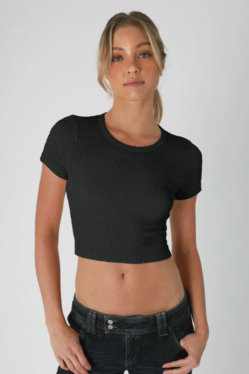 Ruby & Jenna Women's Shirred Crop Top