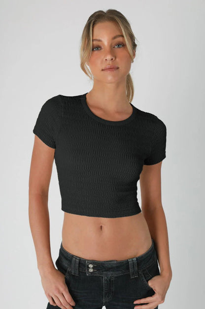 Ruby & Jenna Women's Shirred Crop Top