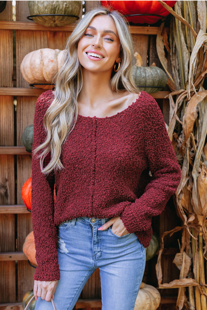 Cupshe Burgundy Popcorn Knit Sweater (x2)