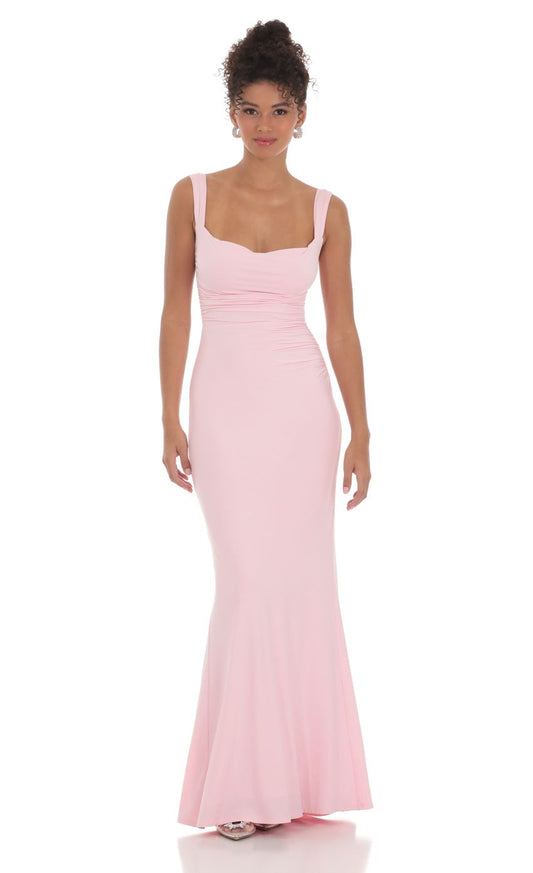 Lucy in the Sky Back Sequin Butterfly Maxi Dress in Pink