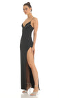 Lucy In The Sky Crepe Rhinestone Corset Maxi Dress in Black