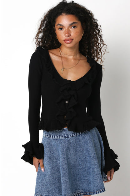 Ruby & Jenna Women's Ruffled Cardigan