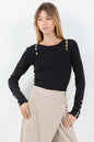 Ruby & Jenna Women's Abstract Button Detailed Knitdown Sweater