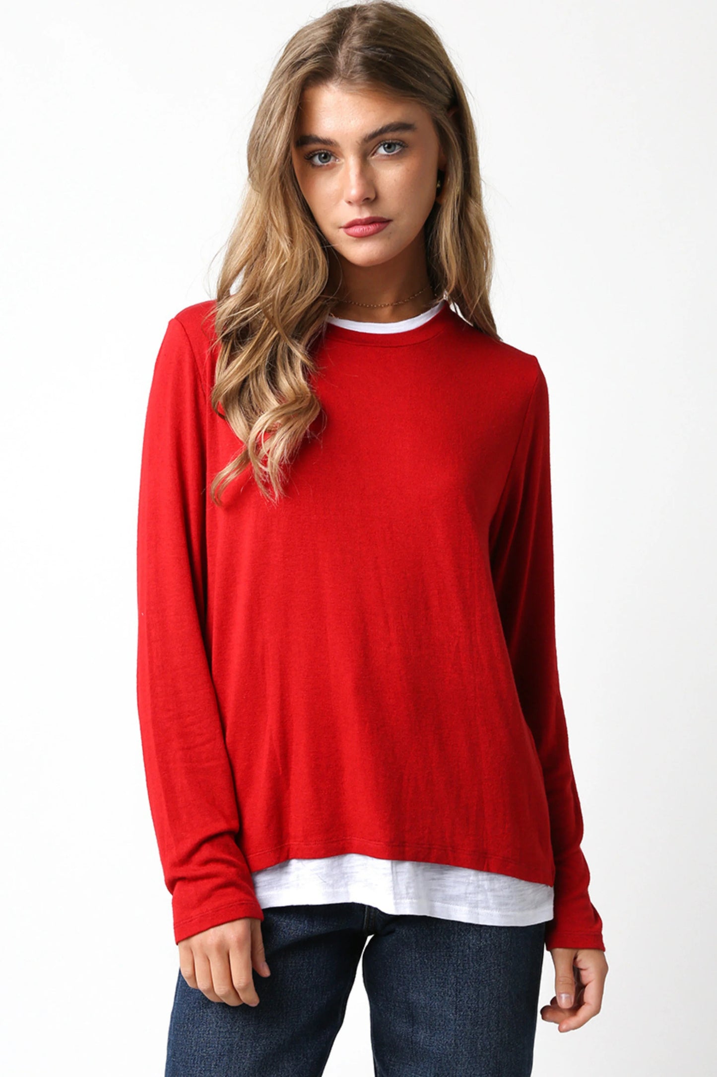 Ruby & Jenna Women's Layered Long Sleeve Top