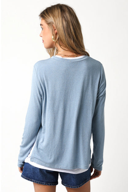 Ruby & Jenna Women's Layered Long Sleeve Top