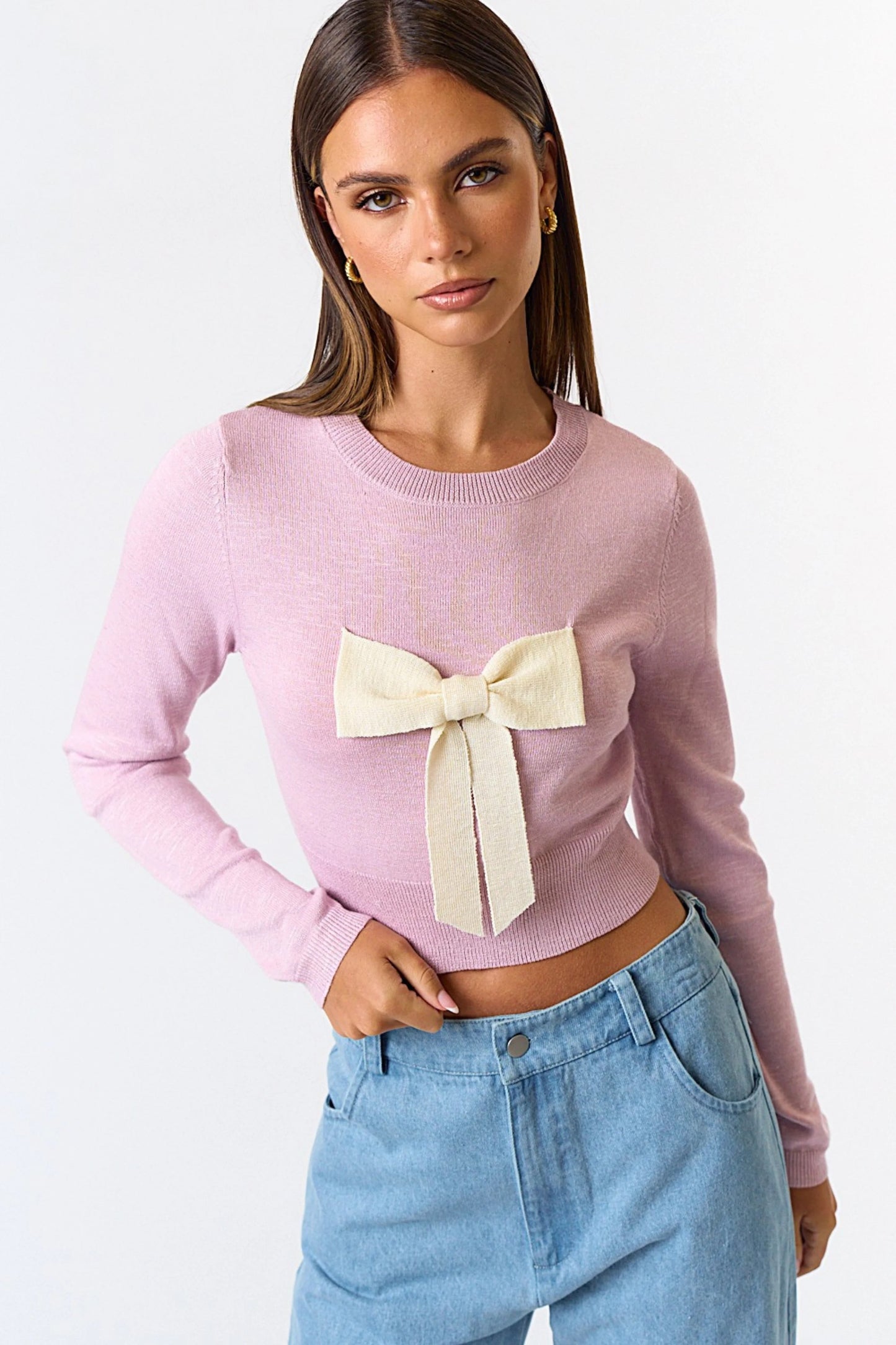 Ruby & Jenna Women's Long Sleeve Sweater with Ribbon