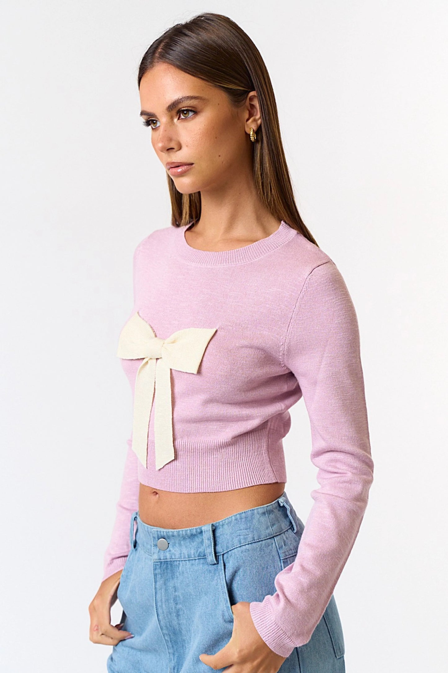 Ruby & Jenna Women's Long Sleeve Sweater with Ribbon