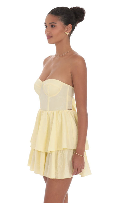 Lucy In The Sky Jacquard Corset Mini Dress in Yellow