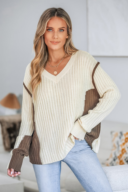 Cupshe Contrast Trim Ribbed V-Neck Pullover (x2)