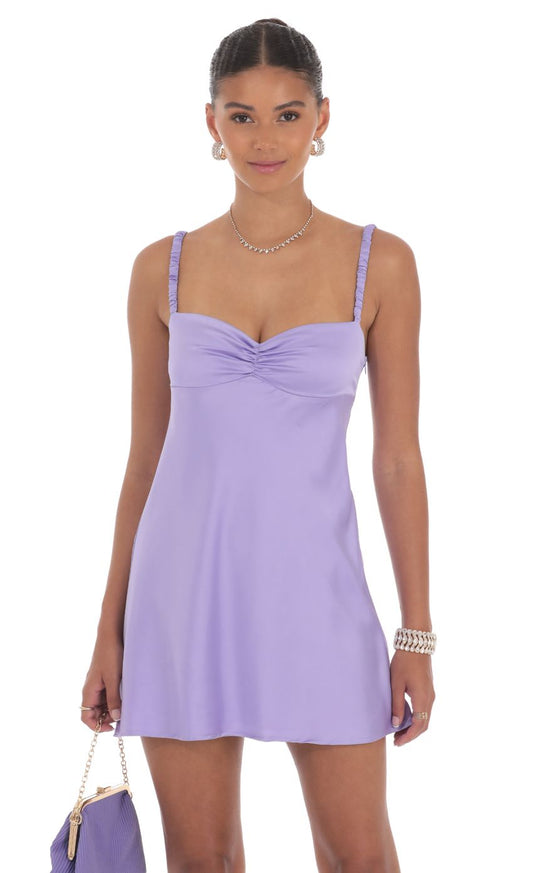 Lucy In The Sky Satin Babydoll Dress in Purple